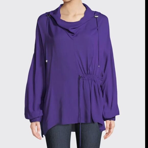 Tibi Viscose Drawstring Hoodie Pullover Purple M - Picture 1 of 9